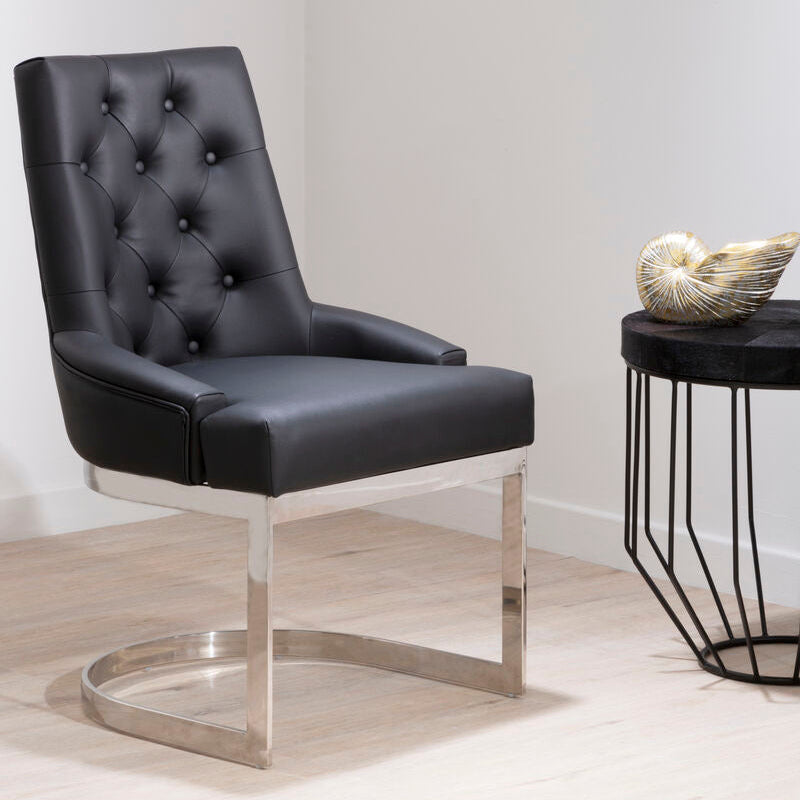 Tufted Black Faux Leather Dining Chair