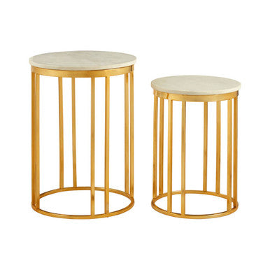 White Marble and Gold Finish Set of 2 Side Tables