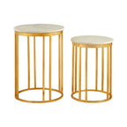 White Marble and Gold Finish Set of 2 Side Tables