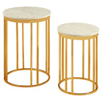 White Marble and Gold Finish Set of 2 Side Tables