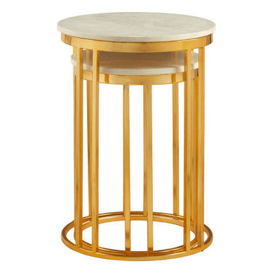 White Marble and Gold Finish Set of 2 Side Tables