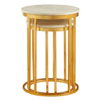 White Marble and Gold Finish Set of 2 Side Tables