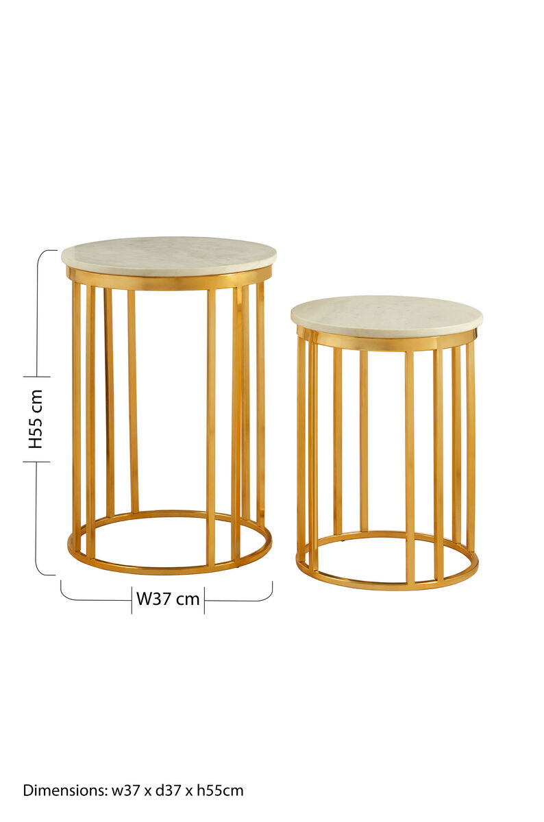 White Marble and Gold Finish Set of 2 Side Tables