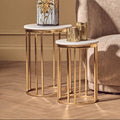 White Marble and Gold Finish Set of 2 Side Tables