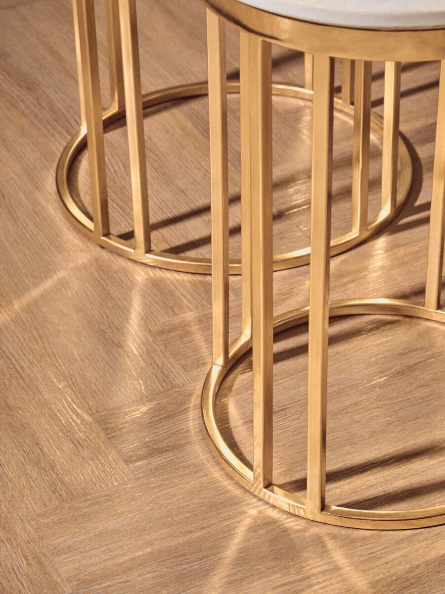 White Marble and Gold Finish Set of 2 Side Tables