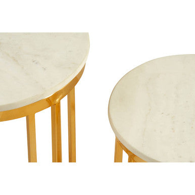 White Marble and Gold Finish Set of 2 Side Tables