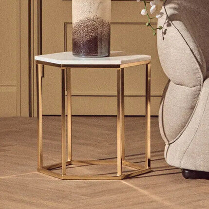 White Marble Hexagonal Side Table