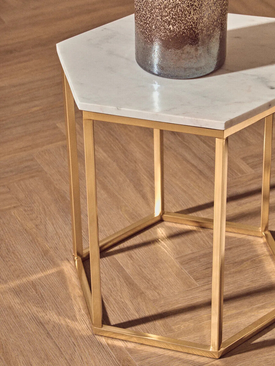 White Marble Hexagonal Side Table