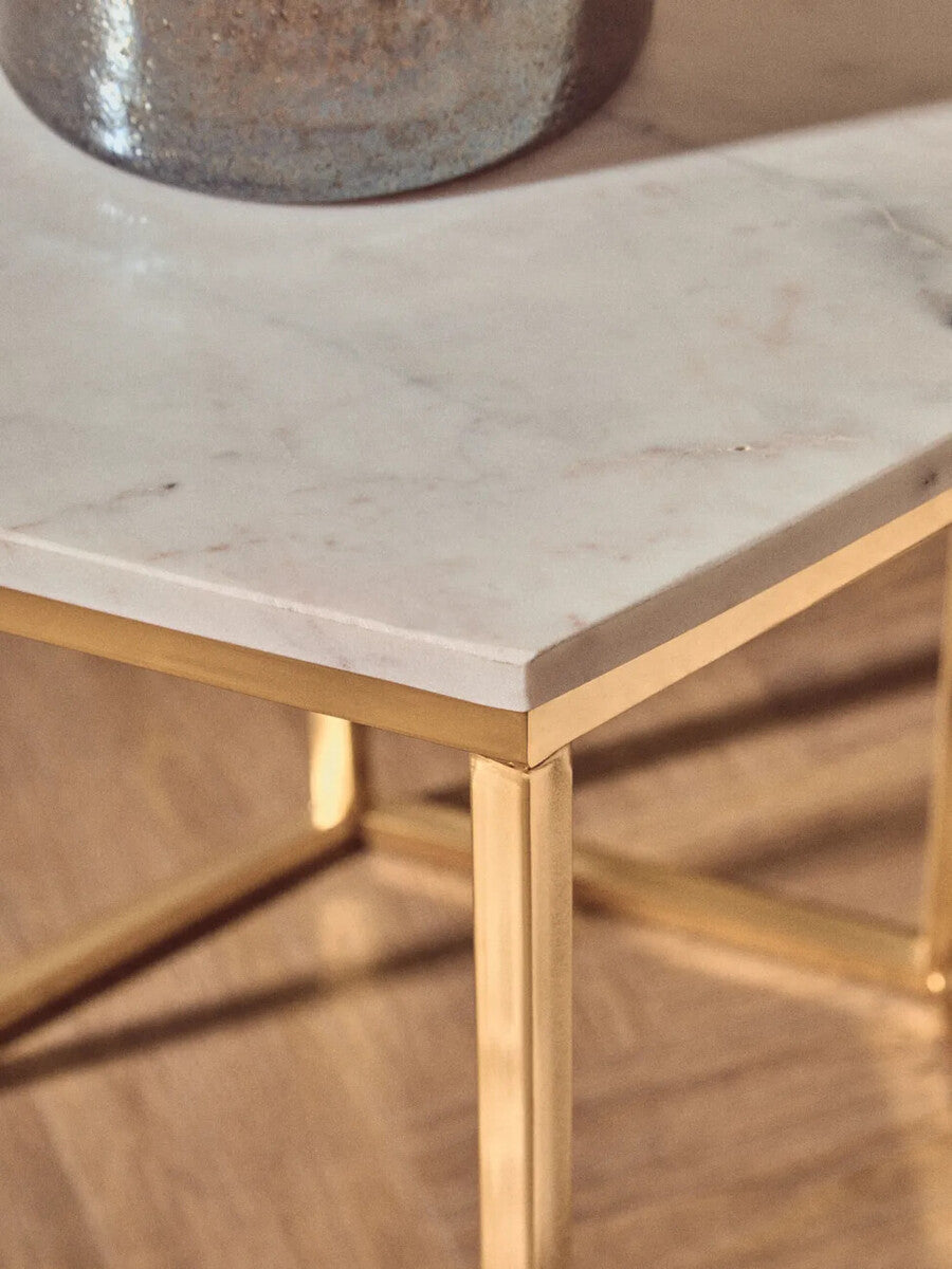 White Marble Hexagonal Side Table