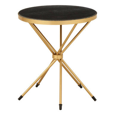 Black Marble and Gold Finish Round Side Table
