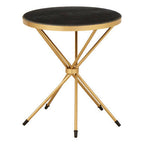 Black Marble and Gold Finish Round Side Table