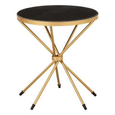 Black Marble and Gold Finish Round Side Table