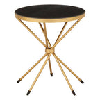 Black Marble and Gold Finish Round Side Table