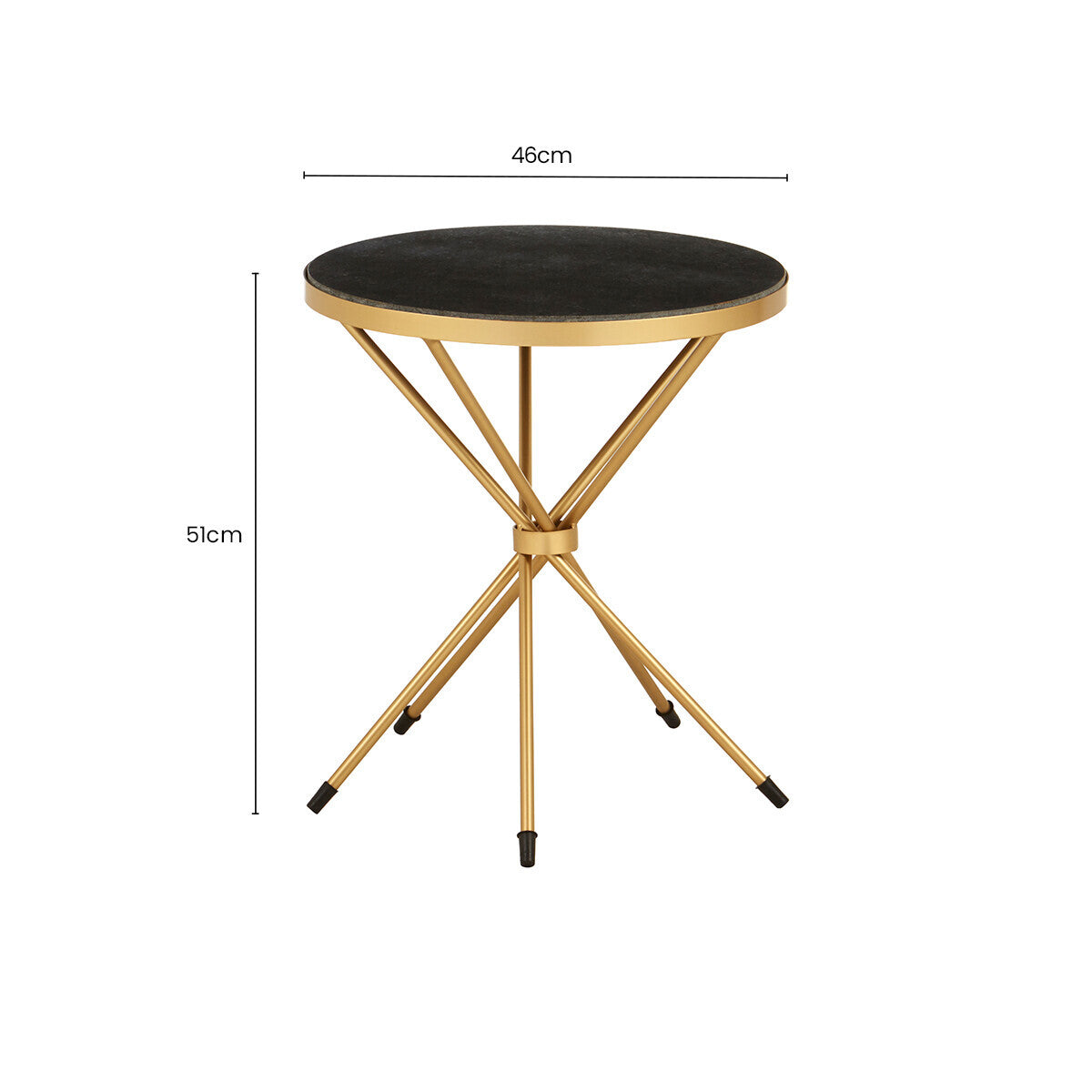 Black Marble and Gold Finish Round Side Table
