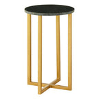 Green Marble and Gold Finish Small Round Side Table