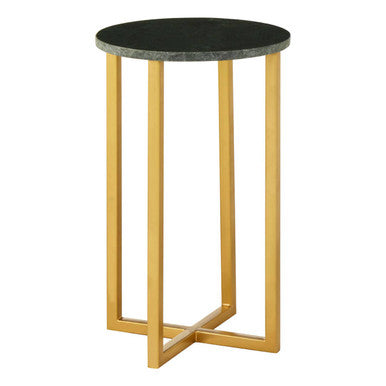 Green Marble and Gold Finish Small Round Side Table