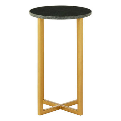 Green Marble and Gold Finish Small Round Side Table