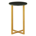 Green Marble and Gold Finish Small Round Side Table