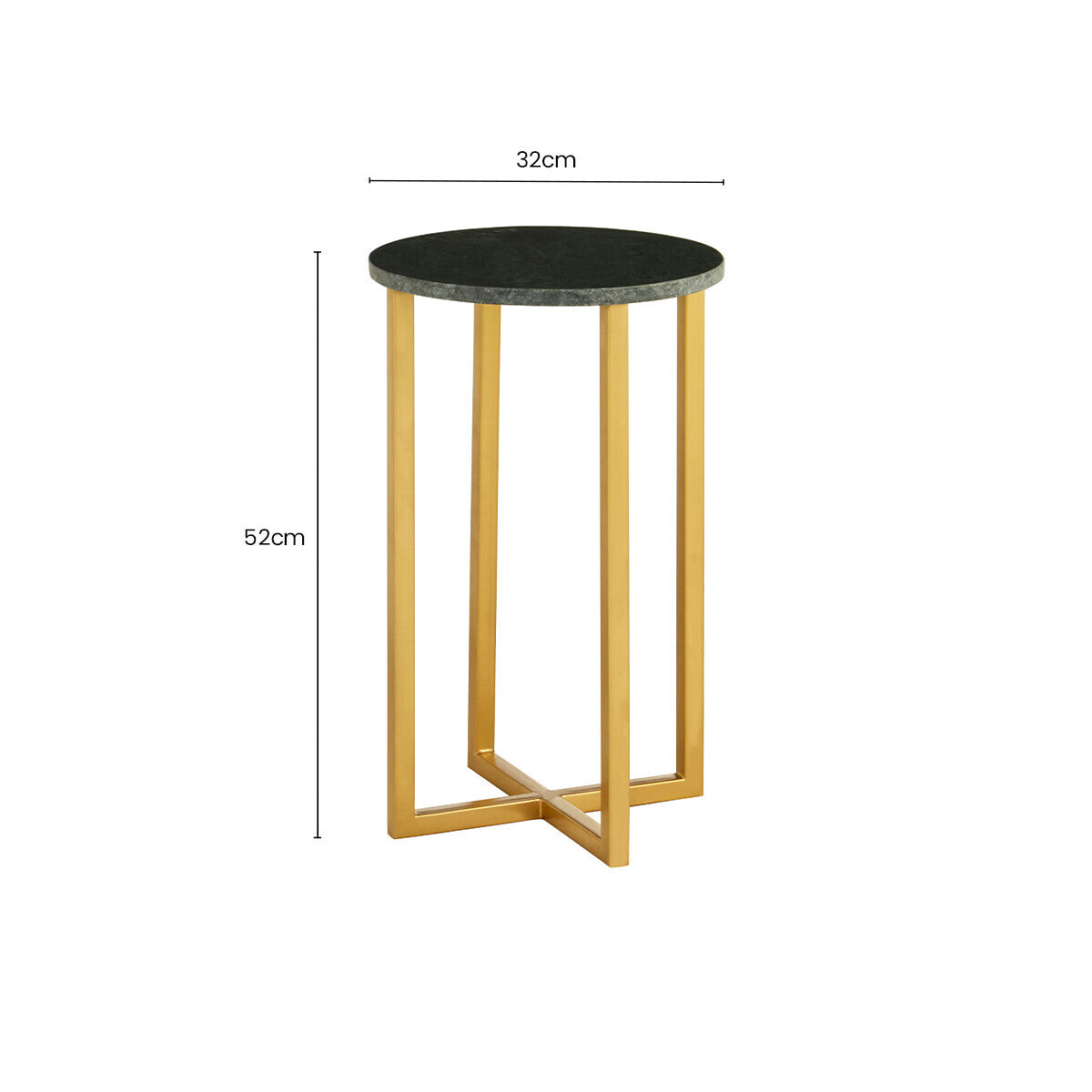 Green Marble and Gold Finish Small Round Side Table