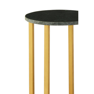 Green Marble and Gold Finish Small Round Side Table