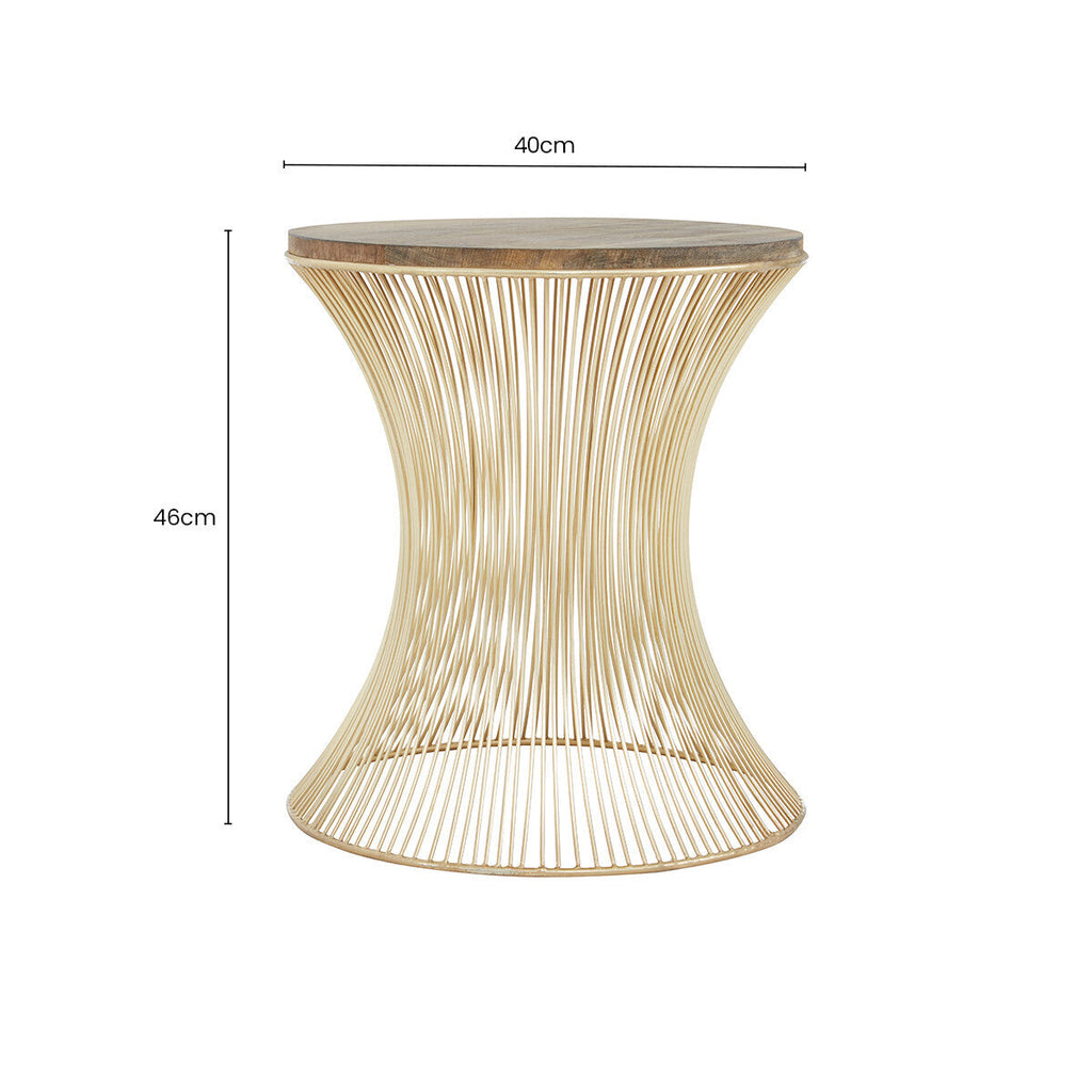 Mango Wood and Gold Finish Side Table