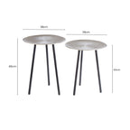 Set of Two Textured Nickel Round Side Tables with Distressed Aluminium Tops and Black Iron Legs