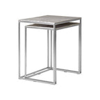 Silver Nickel Set of Two Rectangular Nesting Tables with Textured Aluminium Tops and Sleek Iron Frame