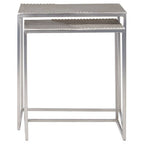 Silver Nickel Set of Two Rectangular Nesting Tables with Textured Aluminium Tops and Sleek Iron Frame