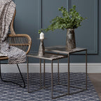 Silver Nickel Set of Two Rectangular Nesting Tables with Textured Aluminium Tops and Sleek Iron Frame