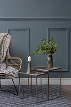 Silver Nickel Set of Two Rectangular Nesting Tables with Textured Aluminium Tops and Sleek Iron Frame
