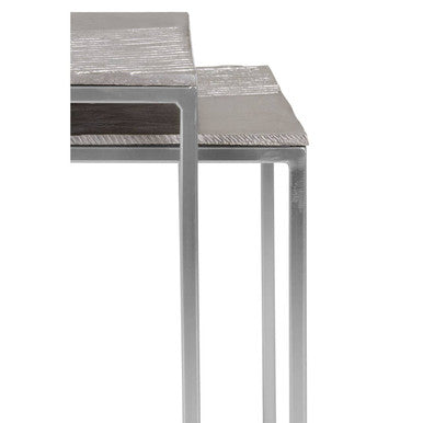 Silver Nickel Set of Two Rectangular Nesting Tables with Textured Aluminium Tops and Sleek Iron Frame