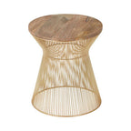 Natural Wood Top Small Coffee Table with Gold Open Wire Hourglass Design Base