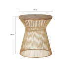Natural Wood Top Small Coffee Table with Gold Open Wire Hourglass Design Base
