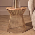 Natural Wood Top Small Coffee Table with Gold Open Wire Hourglass Design Base