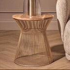 Natural Wood Top Small Coffee Table with Gold Open Wire Hourglass Design Base