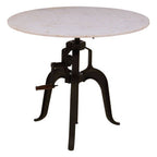 White Marble and Black Finish Adjustable Bar Table