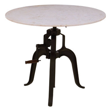 White Marble and Black Finish Adjustable Bar Table