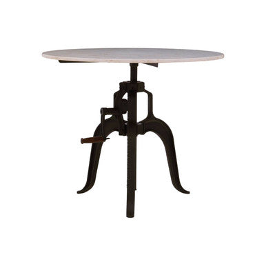 White Marble and Black Finish Adjustable Bar Table