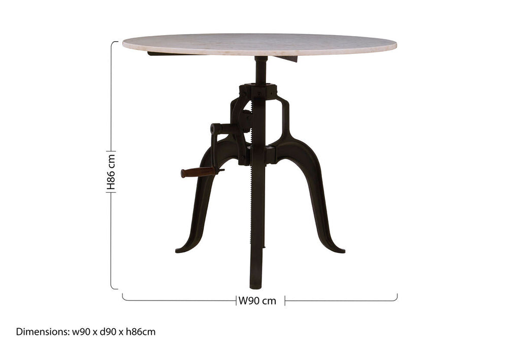White Marble and Black Finish Adjustable Bar Table