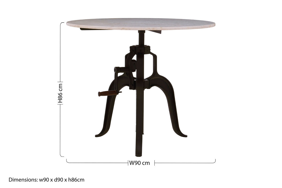 White Marble and Black Finish Adjustable Bar Table