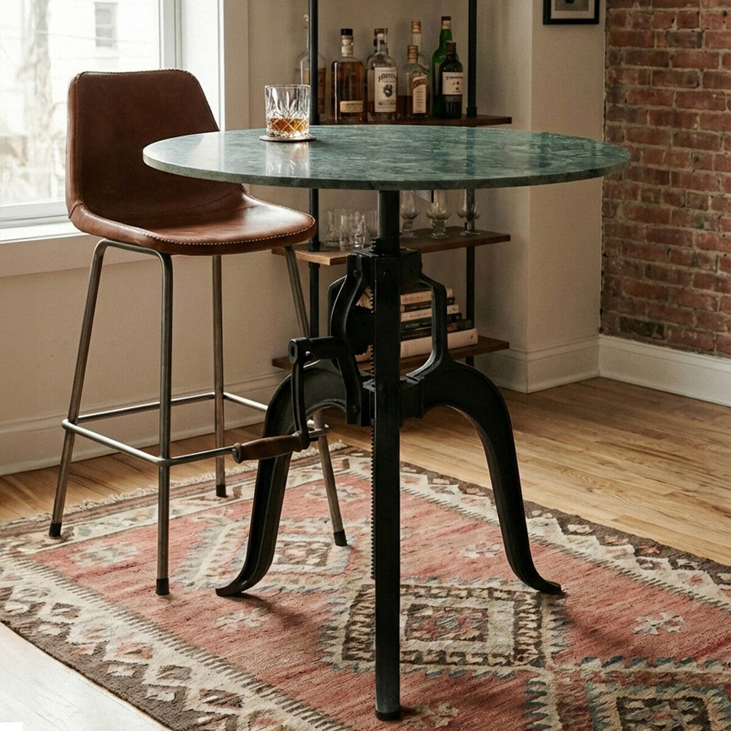 Green Marble and Black Metal Bar Table