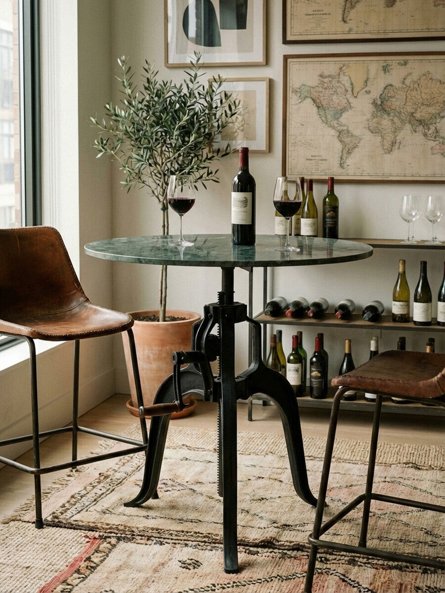 Green Marble and Black Metal Bar Table