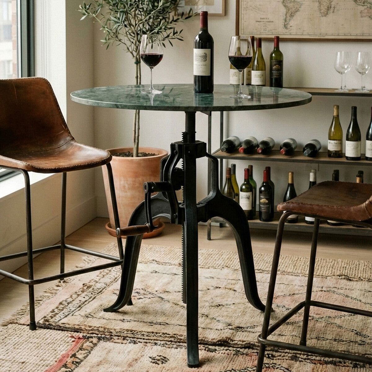 Green Marble and Black Metal Bar Table