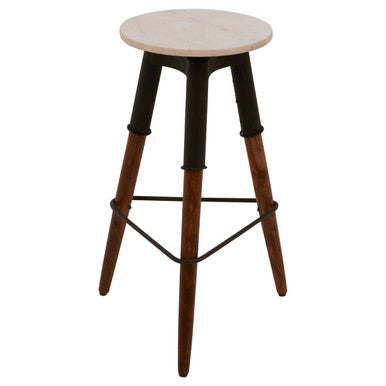 White Marble and Wood Bar Stool