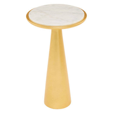 White Marble and Gold Finish Tall Side Table