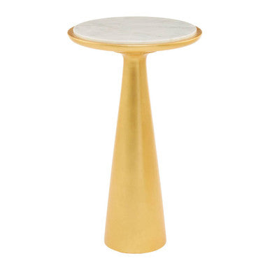 White Marble and Gold Finish Tall Side Table