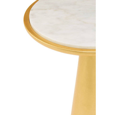 White Marble and Gold Finish Tall Side Table