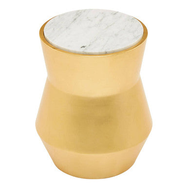 White Marble and Gold Finish Drum Side Table