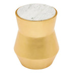 White Marble and Gold Finish Drum Side Table