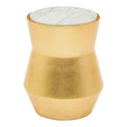 White Marble and Gold Finish Drum Side Table